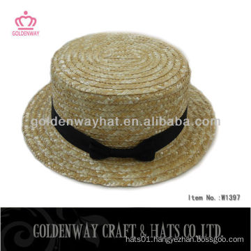 Straw Boater Hat With Black Band